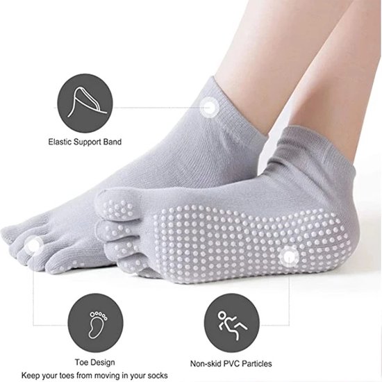 Yoga Sokken Full Toe - Volle Teen Yoga Sok - Met Anti Slip Onderkant - Antislip Sokken - Pilates Sokken - Maat 36-40 I Blauw van FINGLEE DT — afbeelding 3
