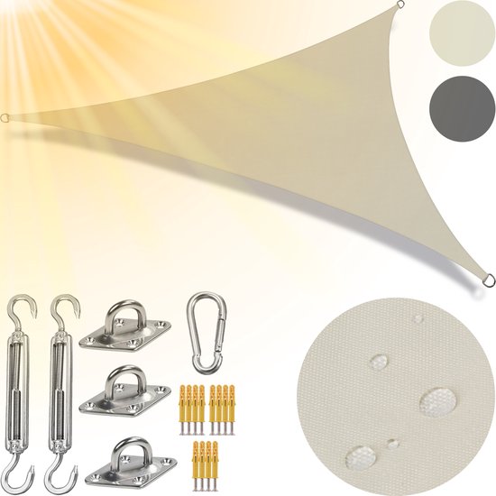 Schaduwdoek Driehoek 3.6 x 3.6 x 3.6 m - Zonnezeil Waterdicht - Zonwering Doek - Schaduwdoek 3x3x3 - Beige - Silvergear