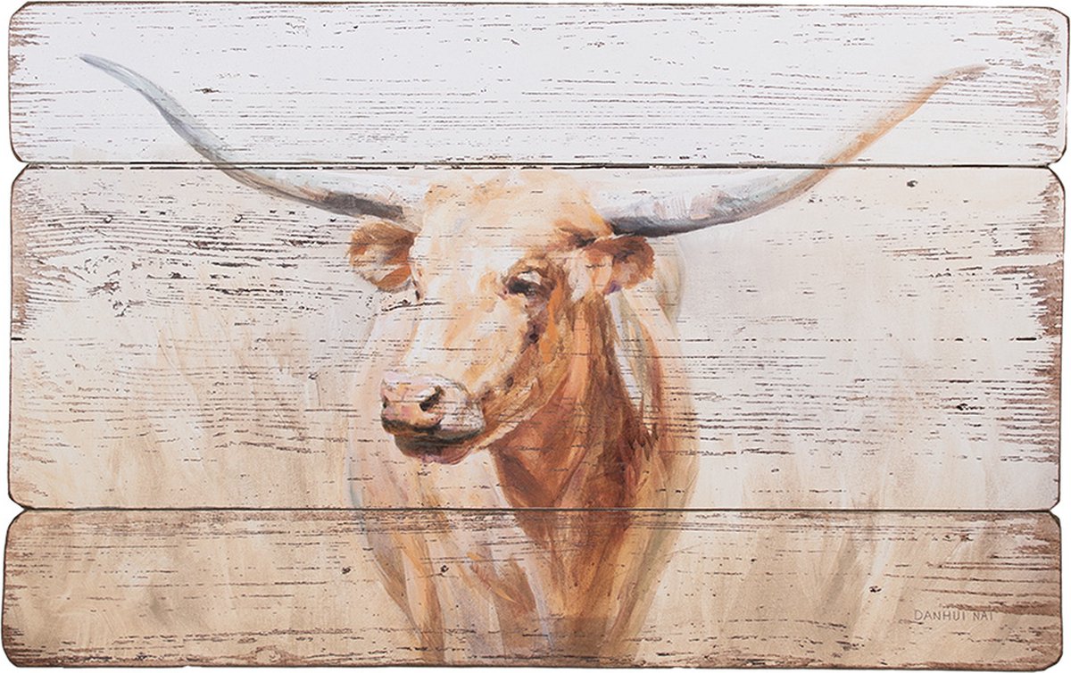 Clayre & Eef Schilderij 71x3x46 cm Beige Hout Koe