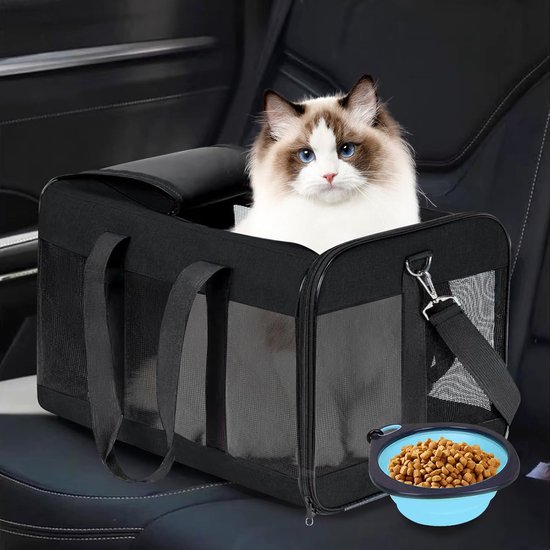 TOFFCAEA Transporttas voor katten en honden, hondentransportbox, opvouwbare kattentransportbox, draagbaar, 5 kg katten honden, draagbox voor middelgrote honden, katten (M, grijs) L 43 x B 28 x H 28 cm