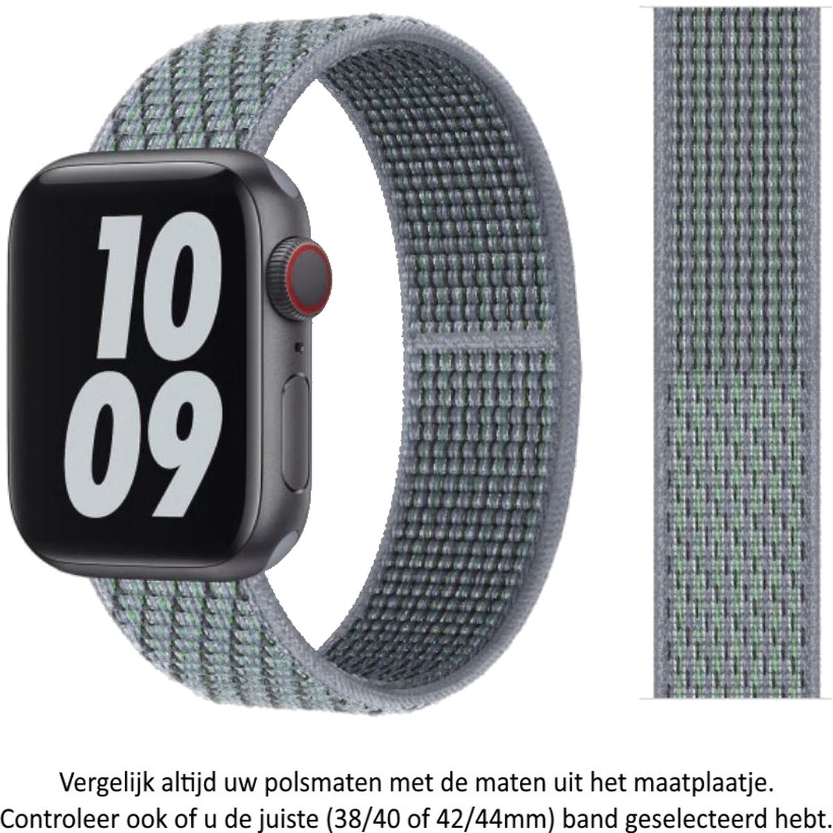 Grijs Blauwe Horloge Band met subtiele zwarte en groene weave geschikt voor Apple Watch 1, 2, 3, 4, 5, 6, 7, 8, SE, 42mm, 44mm 45mm "Mannenbreedte" Series Zacht Geweven Nylon 42 mm, 44 mm en 45 mm - Maat: zie foto