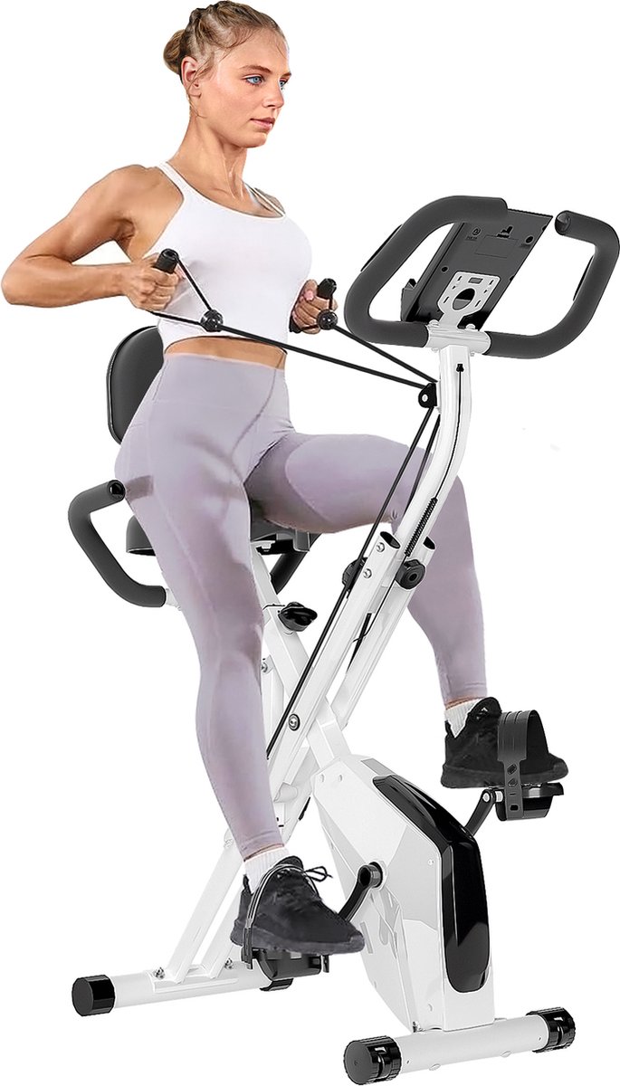 Afbeelding 2 van 3 in 1 Opvouwbare Hometrainer - X-bike met 8 Verstelbare Weerstandsniveaus - Vliegwiel 2,5KG - LCD Scherm - Verstelbare Zitting - wit