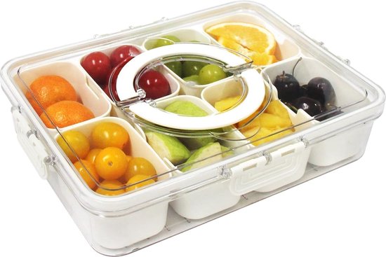 Jiavlyx 8 stuks snackbakje, met platte vakken voor snacks, snoepcontainers, platte containers, hartvorm, snackschaal, herbruikbare kunststof borden, voor voorgerechten, snacks, fruit, dessert