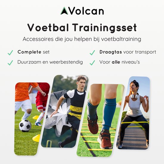 Set d'équipement d'entraînement de Voetbal Volcan - Fournitures d'entraînement - Chapeaux d'entraînement - Cônes - Échelle de vitesse - Cônes - Bandes de résistance - Parachute de résistance - Entraîneur de ballon - Incl. sac en plastique