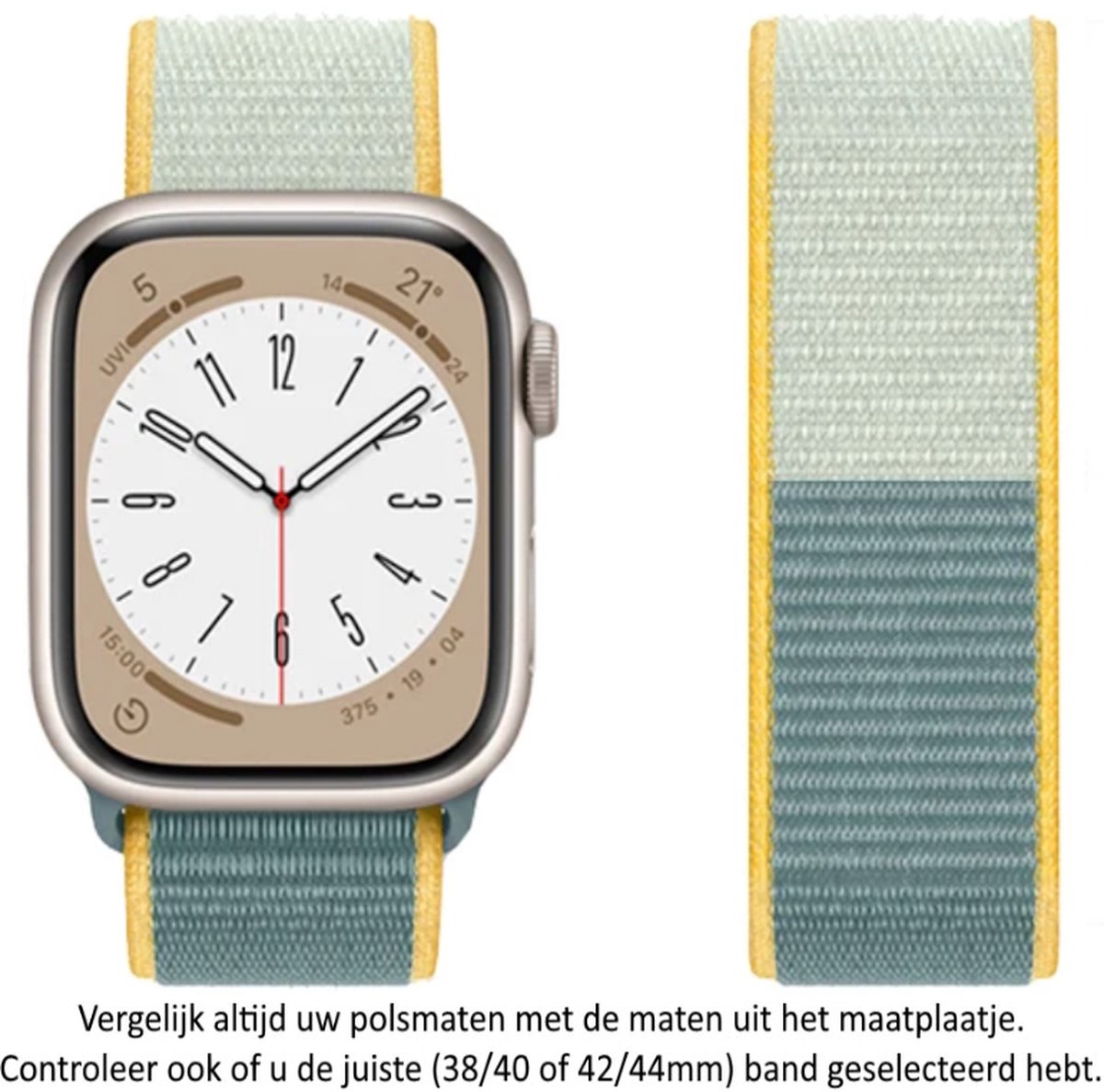 Blauw Geel Nylon Horlogeband geschikt voor Apple Watch 1, 2, 3, 4, 5, 6, 7, 8, SE, 42mm, 44mm 45mm "Mannenbreedte" Series - Zacht Geweven Nylon - 42 mm, 44 mm en 45 mm - blue yellow - maat: zie foto - watch band