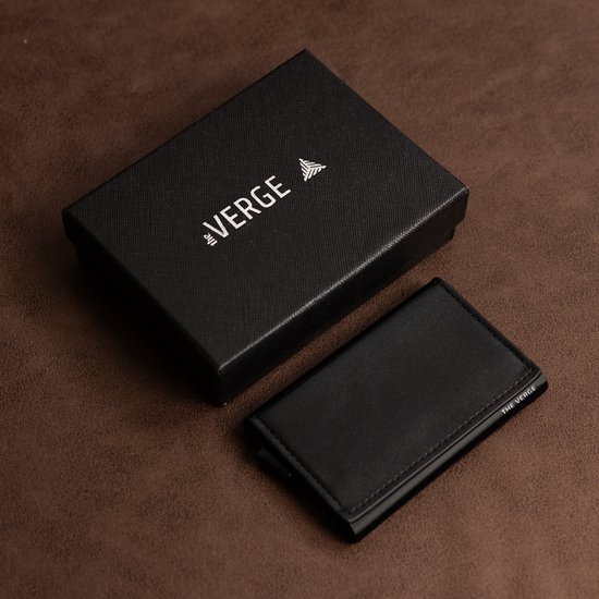 The Verge® Slim Pro - Pasjeshouder Uitschuifbaar - Kaarthouder - Pasjeshouder Mannen & Vrouwen - RFID Creditcardhouder - Pashouder - 9 pasjes - Zwart Leer - Cadeau Man & Vrouw