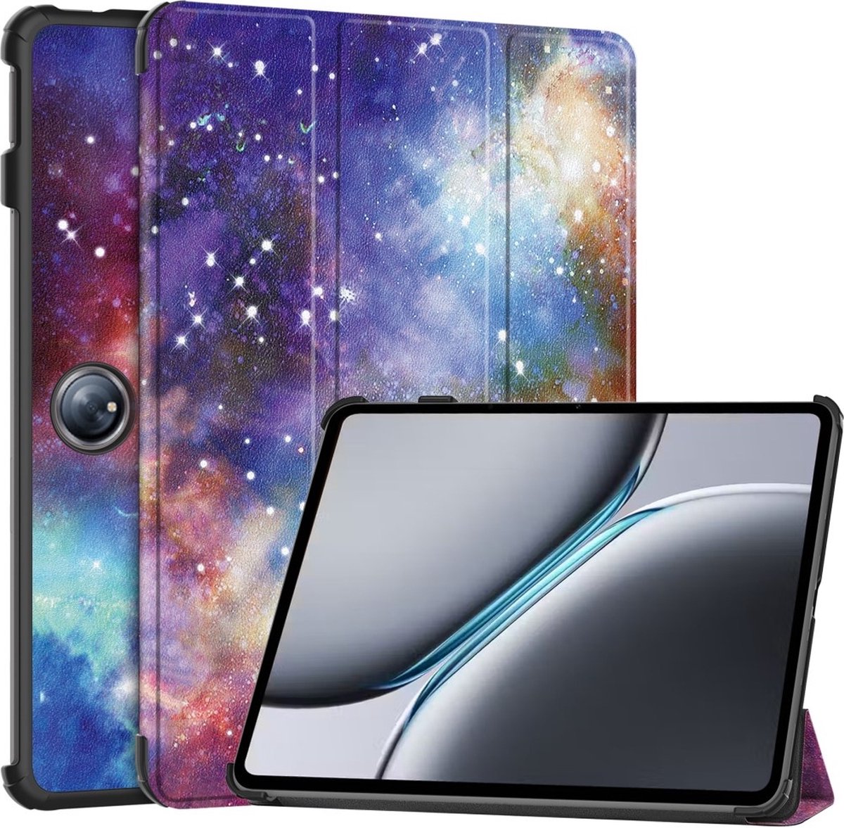 Tablethoes geschikt voor OnePlus Pad 2 Hoesje - Tri-Fold Book Case met Wake/Sleep - Galaxy