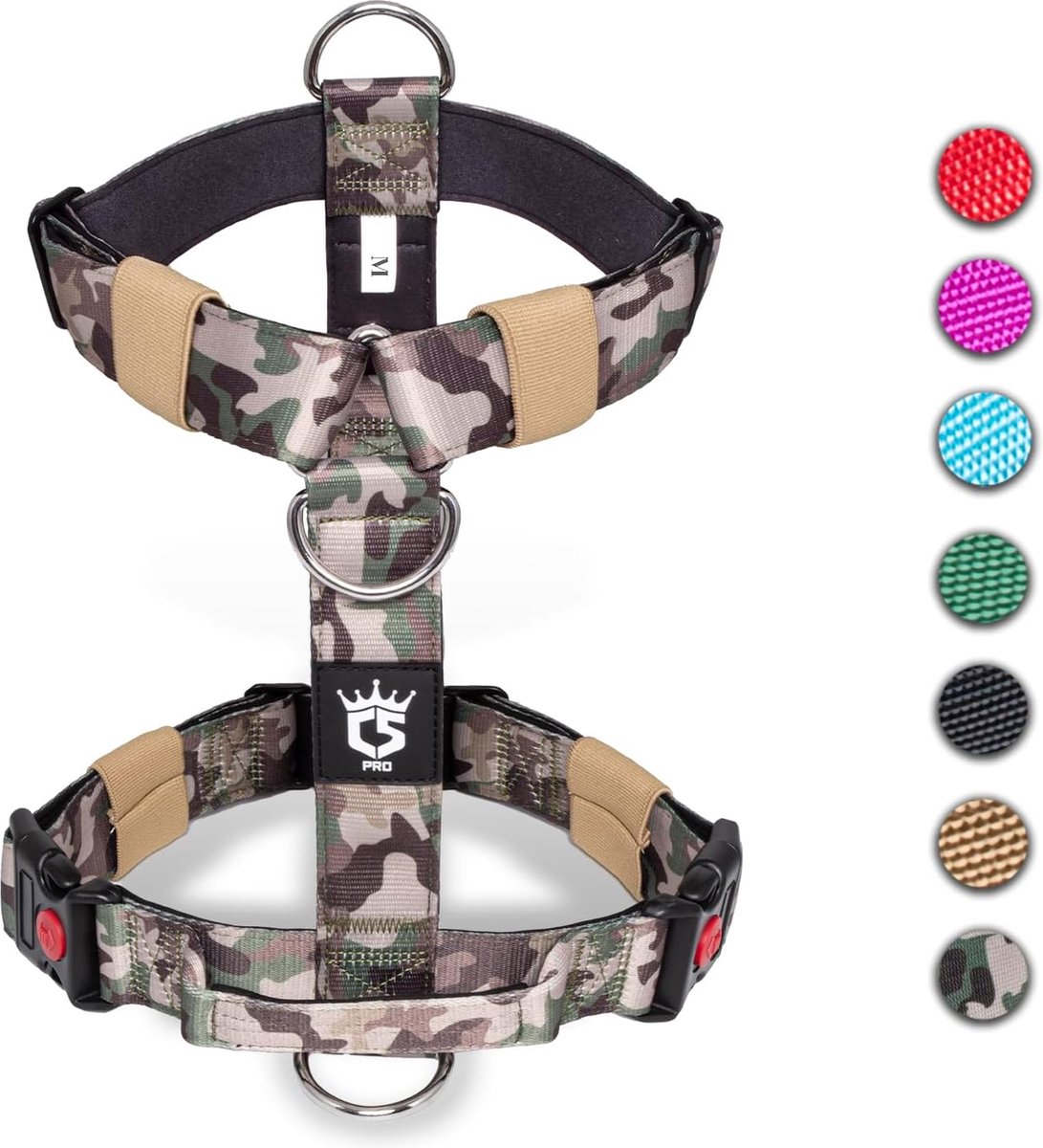 Tactisch hondenharnas met handvat, 3,8 cm breed, militaire kwaliteit, dik gevoerd en robuust, snelsluit-riemgesp, geschikt voor middelgrote tot grote honden (legergroen, L)