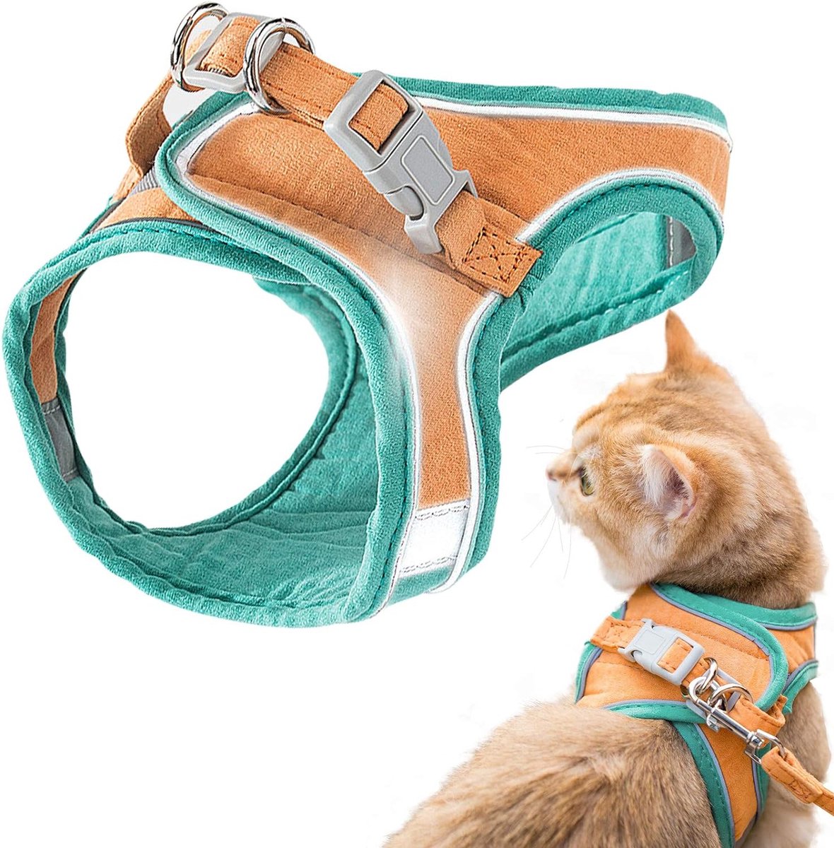 Kattentuigje met Anti-Ontsnappingsontwerp en Reflecterende Strips – Verstelbaar Nylon Tuigje voor Veilige Wandelingen met Jouw Kat – Looplijn Inbegrepen – Maat L