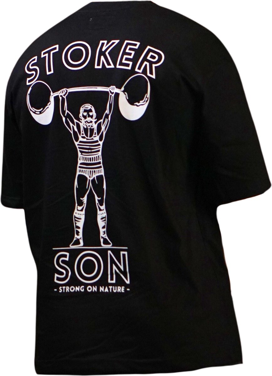 Stokerson Oversized Sport T-shirt – 100% Katoen – Zwart met Witte Opdruk – Heren – Dames – Maat L
