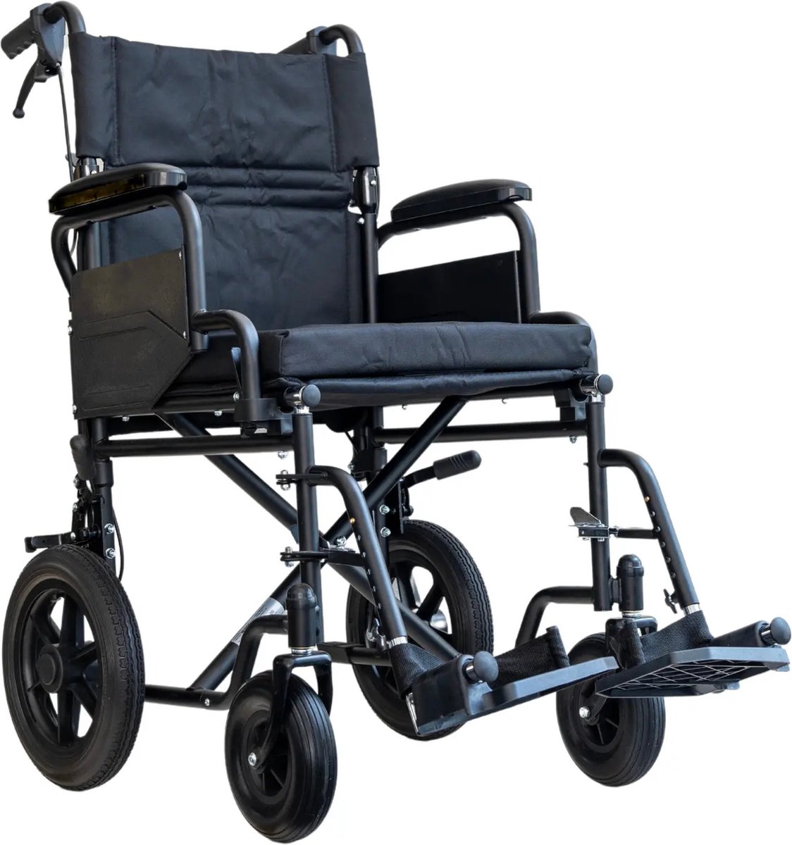 Goedkoopste Opvouwbare Transport Rolstoel Plaza PL2 Zitbeedte 45 cm Met Lekvrije PU Banden (Zwart) Inclusief Gratis Rolstoel Zitkussen