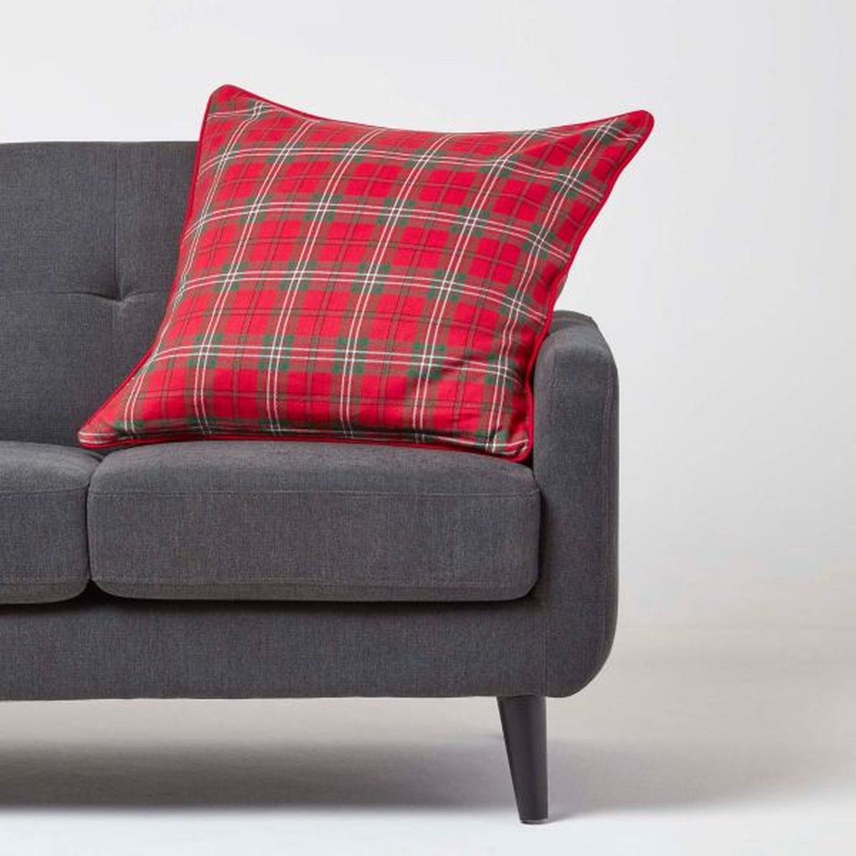 Homescapes Edward Rode Tartan Kussenhoes 45 cm x 45 cm Rood, Groen, Wit