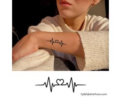 Liefde Hartslag tatoeage - Love Heart Beat tattoo - tijdelijke tattoo – neptattoo volwassenen - plak tattoo- temporary tattoo