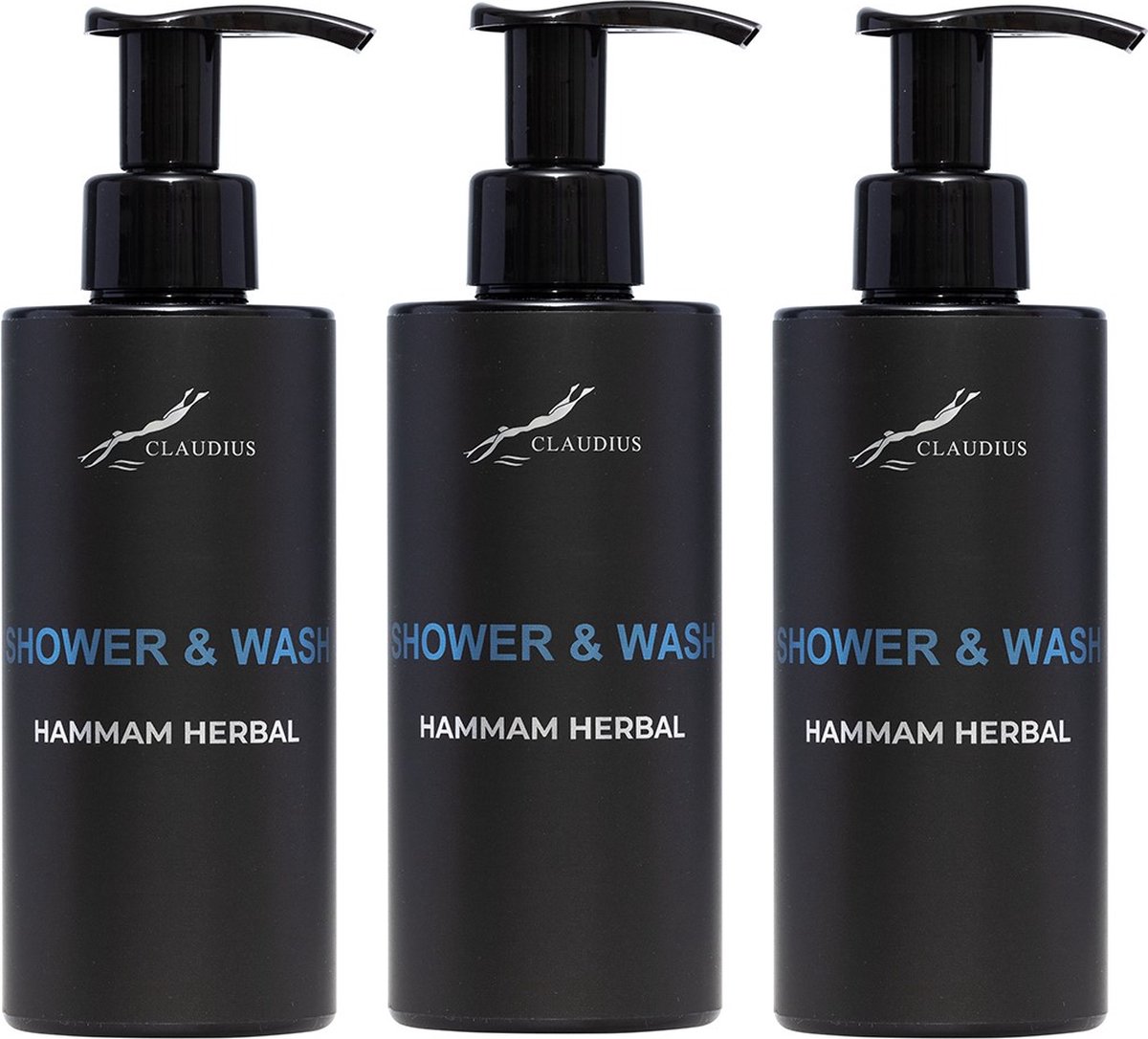 Goedkoopste Shower & Wash Hammam Herbal 300 ml - met pomp - zwarte fles - set van 3 stuks - Voordeelverpakking