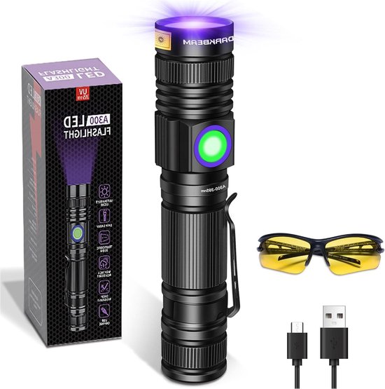 Foto: Oplaadbare uv zwart licht zaklamp 395nm krachtige ultraviolette led blacklight huisdier urine vlekken detector mini woods lamp schorpioenen uv bril