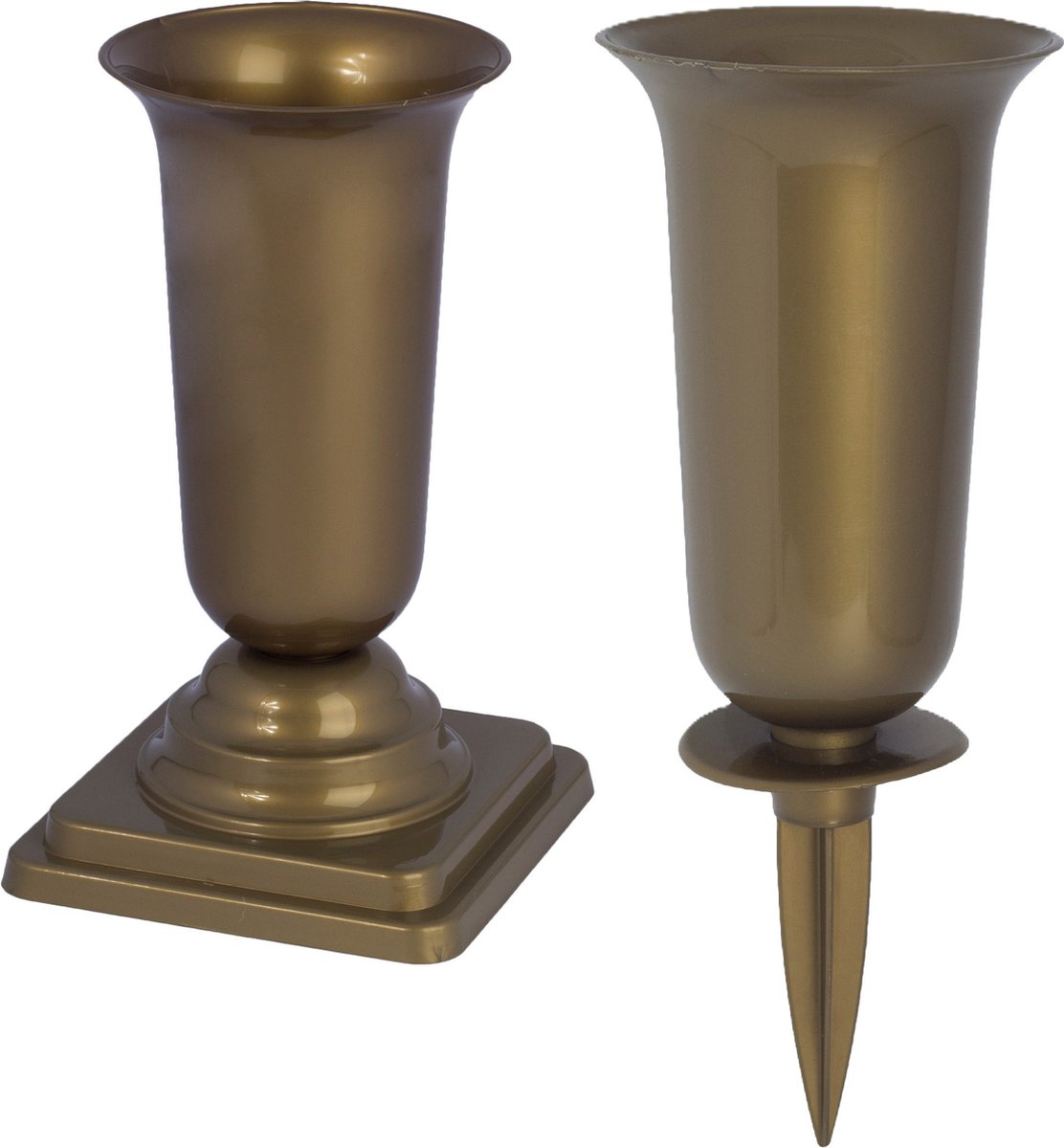 Form Plastic Grafvazen kunststof - set van 2x - goud - H37 en 40 cm - bloemenvaas herdenkingsplaats