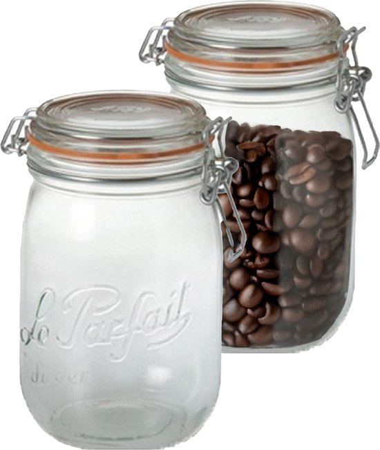 Pot Le Parfait Stock/weck - 2x - verre - transparent - 14,5 x 8,5 cm - 750 ml