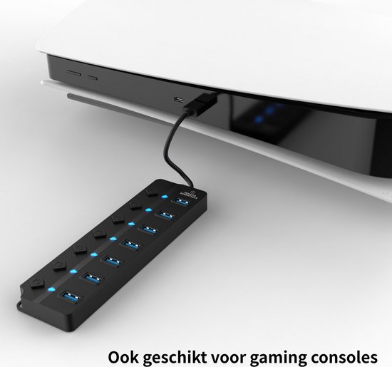 Innova Essentials Hub USB 3.0 - 7 Portes - 5Gbps - Lumière LED Blauw - Zwart