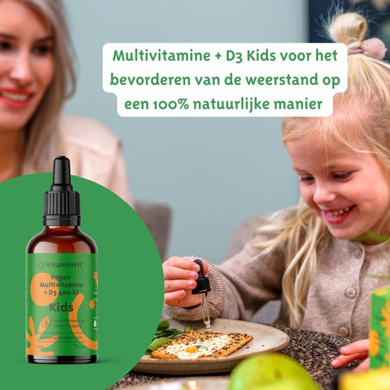 VitaminFit Multivitamine Kinder + D3 Druppels - 100% Natuurlijk & Plantaardig - Vloeibaar - 50 ML