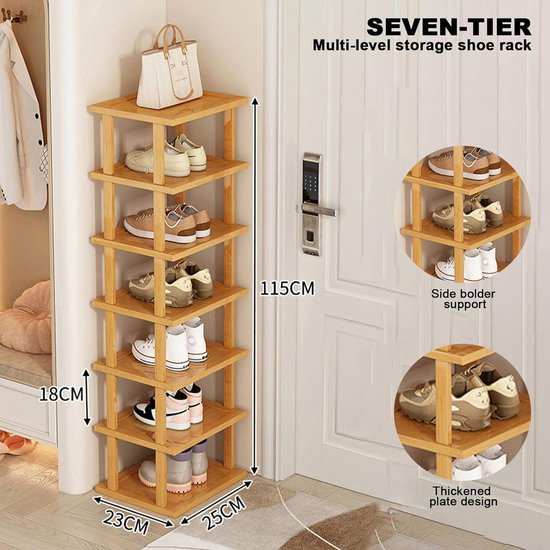 Schoenenrek van 7 lagen - smal en hoog - 25 x 23 x 115 cm - bamboe ...