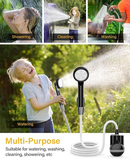Mobiele campingdoucheset - Douche-campingpomp met 2000 mAh oplaadbare lithiumbatterij - 18 m slang - Draagbare douche voor camping buitengebruik - Tuin strand reizen autowas IPX8 van MOB — afbeelding 5