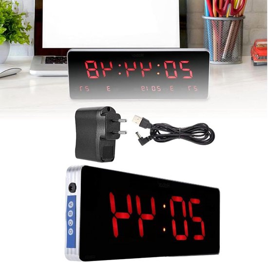 DC 5V LED digitale wandklok, digitale kalenderklok senior klok met datumweergave en temperatuurweergave voor kantoor en woonkamer, 12/24 uur modus (480x190x30mm) (groen