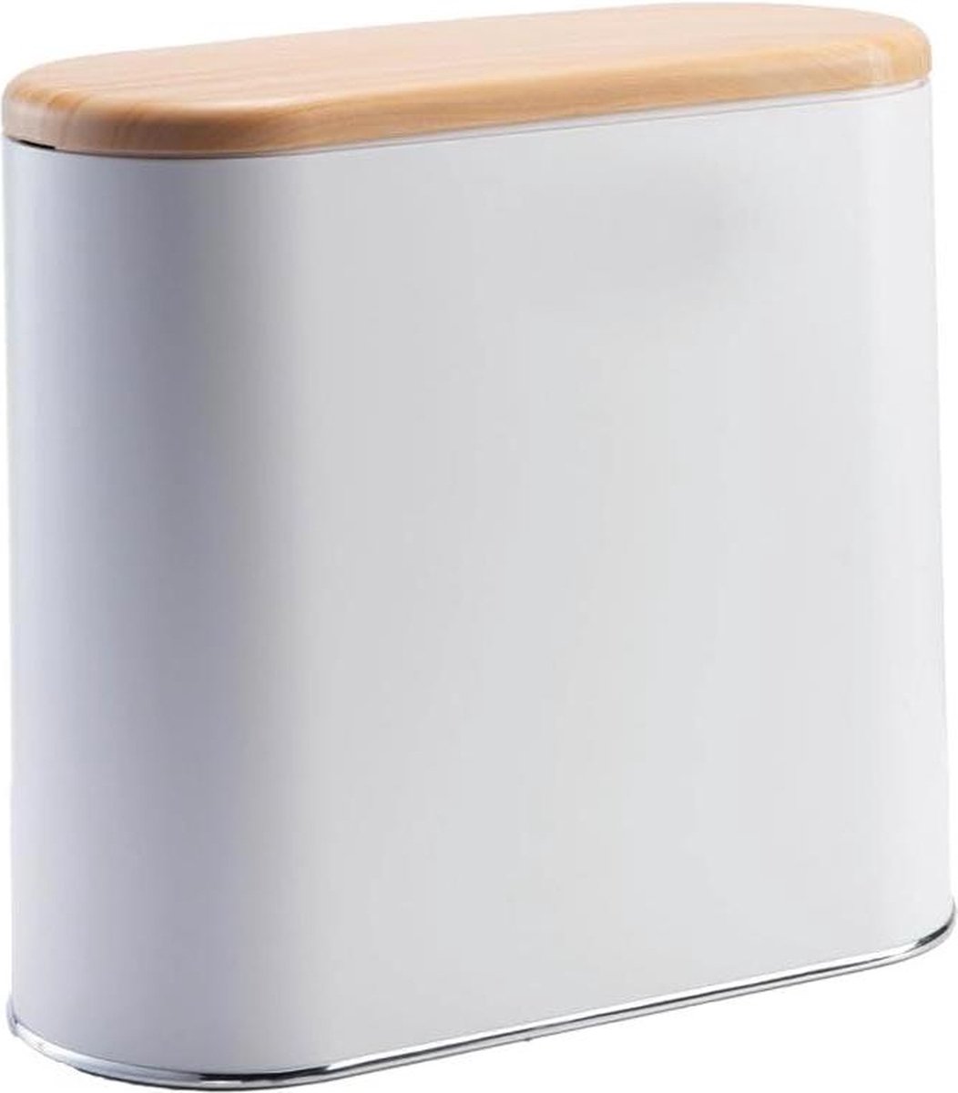 Afvalemmer voor badkamer - smalle push - 10 liter - houtkleur met emmer