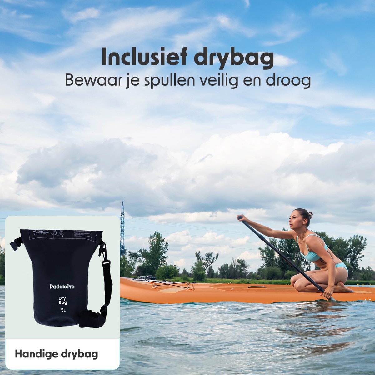 LifeGoods PaddlePro SUP Board - Luxe Set - met Zitje - Opblaasbaar Paddle Board - Max. 150KG - 320x81cm - Oranje – foto 6