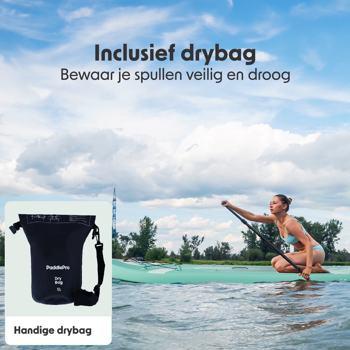 LifeGoods PaddlePro SUP Board - Luxe Set - met Zitje - Opblaasbaar Paddle Board - Max. 150KG - 320x81cm - Mintgroen – foto 6