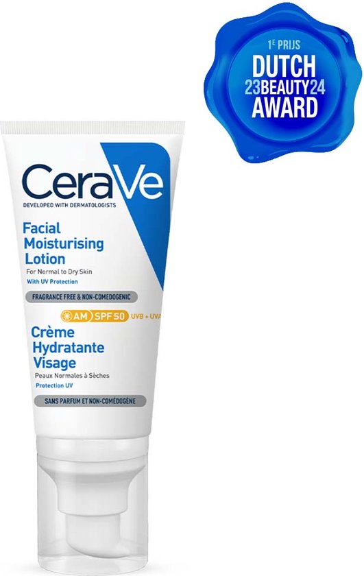 CeraVe Hydraterende Gezichtscrème SPF50 - voor Normale tot Droge Huid - met 3 Essentiële Ceramiden -52ml
