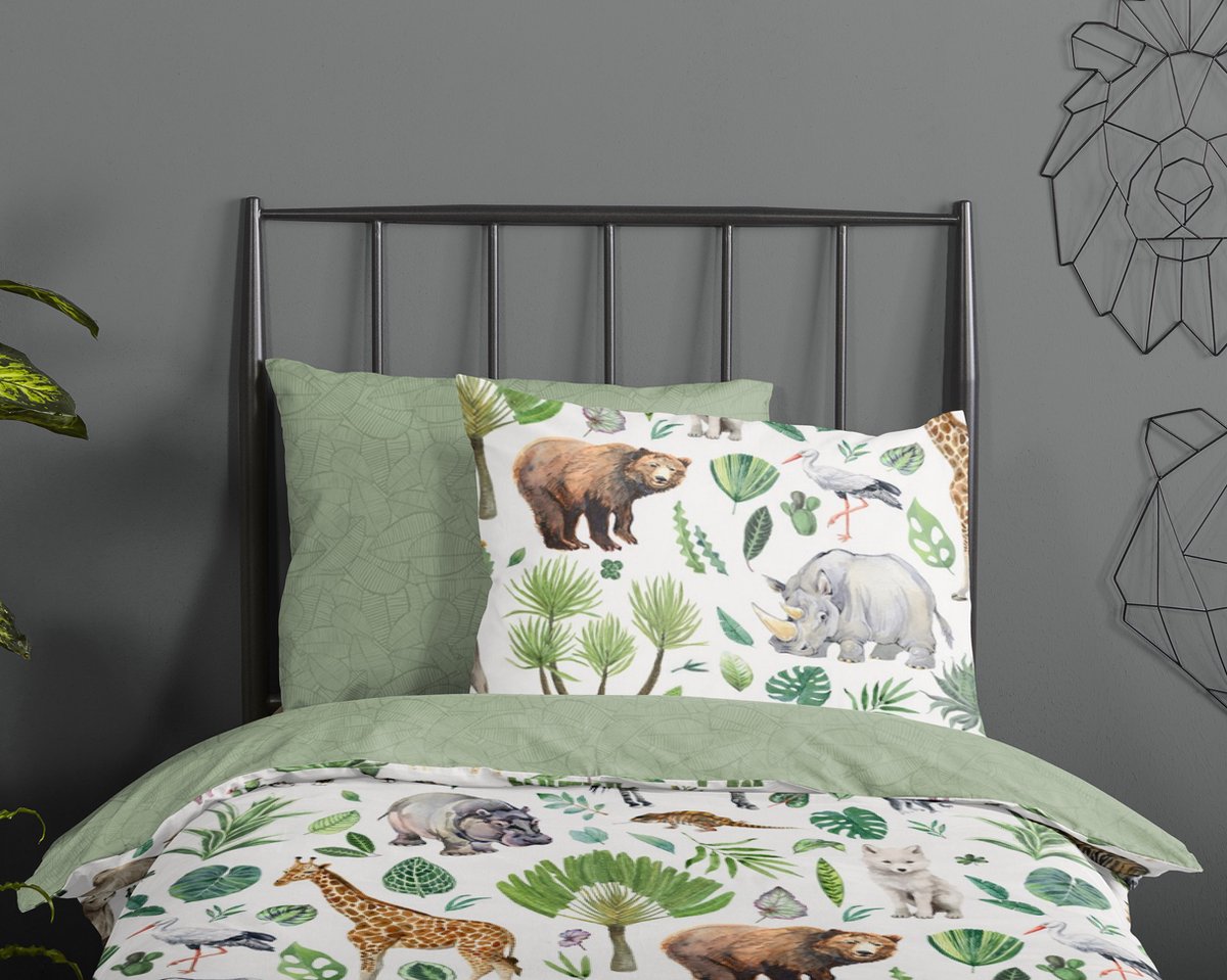 Good Morning dekbedovertrek afrikaanse dieren / big five - Ledikant/ baby 100x135 cm - Multi - 100% Katoen renforce