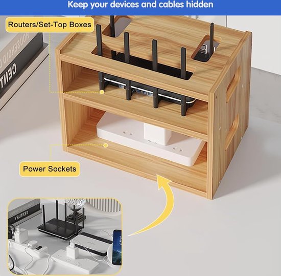 Boîtier De Rangement En Bois Pour Routeur WiFi - Étagère Murale Avec Porte Pour Cacher Câbles Et Appareils - Style Scandinave Moderne