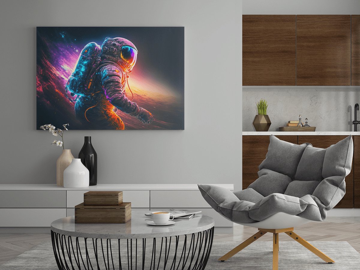 Trendex Global Canvas Schilderij - Astronaut - Foto Op Canvas - Wanddecoratie - 90x60 cm Kleurrijk