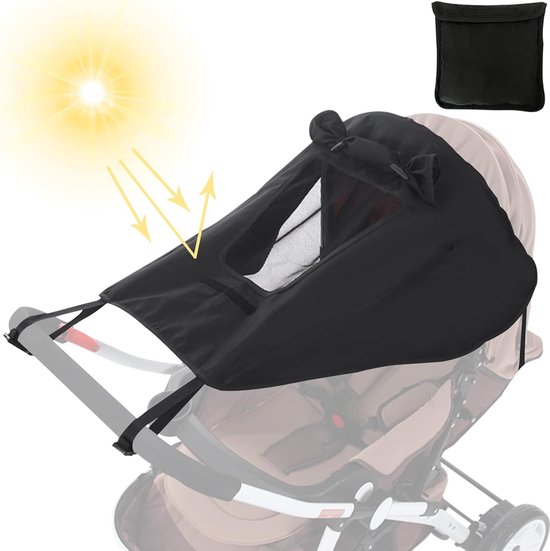 Voile d'ombrage pour poussette, pare-soleil universel pour poussette avec protection UV 50+, pare-soleil de poussette réglable avec fenêtre de visualisation et ailes latérales, protection UV pour poussette (noir)
