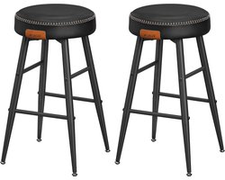 Hoppa! EKHO Collection barkruk set van 2 keukenstoelen hoog PU met stiksels moderne Mid Century-stijl zithoogte 63 cm keukenbar eenvoudige montage inktzwart LBC080B01
