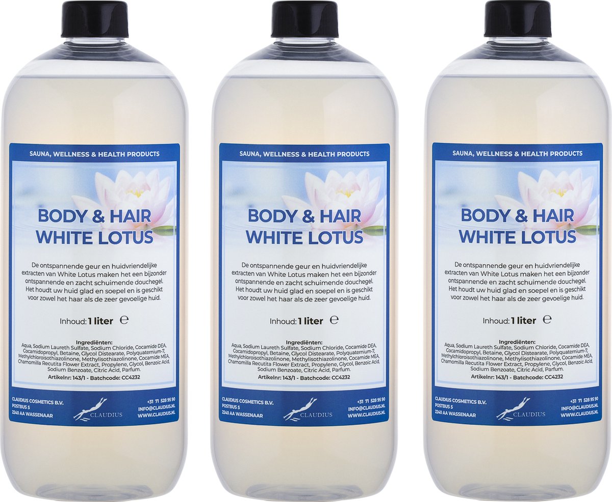 Goedkoopste Body & Hair White Lotus 1 liter - set van 3 stuks - 2 in 1 voor lichaam en haar.