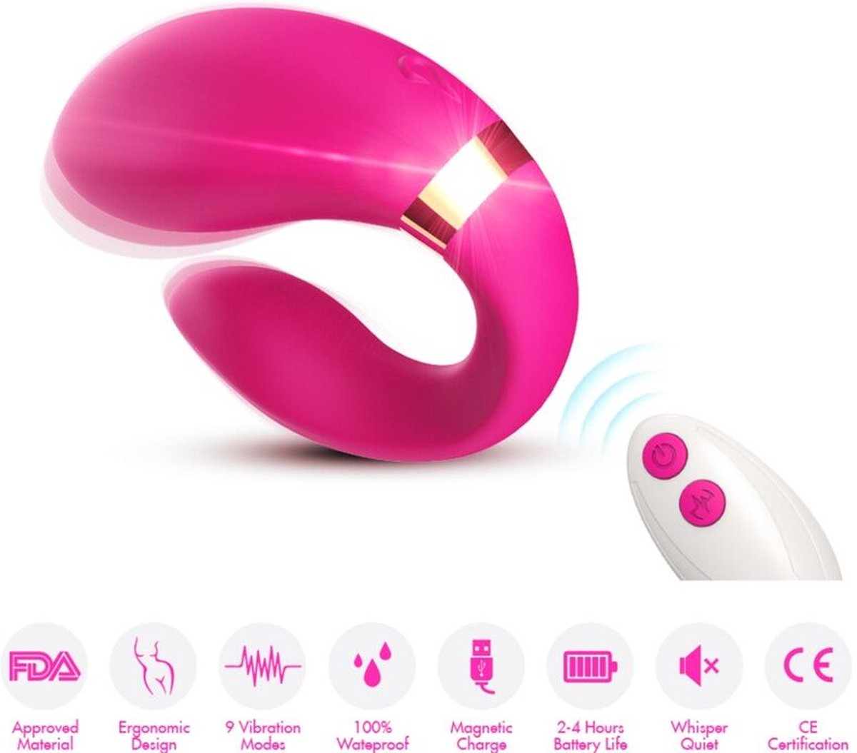 ARMONY - CRESCENT VIBRATOR VOOR KOPPELS AFSTANDSBEDIENING FUCHSIA | VIBRATOR | VIBRATOR VOOR VROUW | SEKSSPEELTJES VOOR KOPPELS | SEX TOYS VOOR KOPPELS