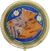 Behave - Pillendoos 3 Vakken - Pillendoosje Metaal en Emaille - Pillendoosje handtas - Pillendoosje Klein - Medicijndoos ook geschikt voor Slaappillen - Katten - Poes - Blauw
