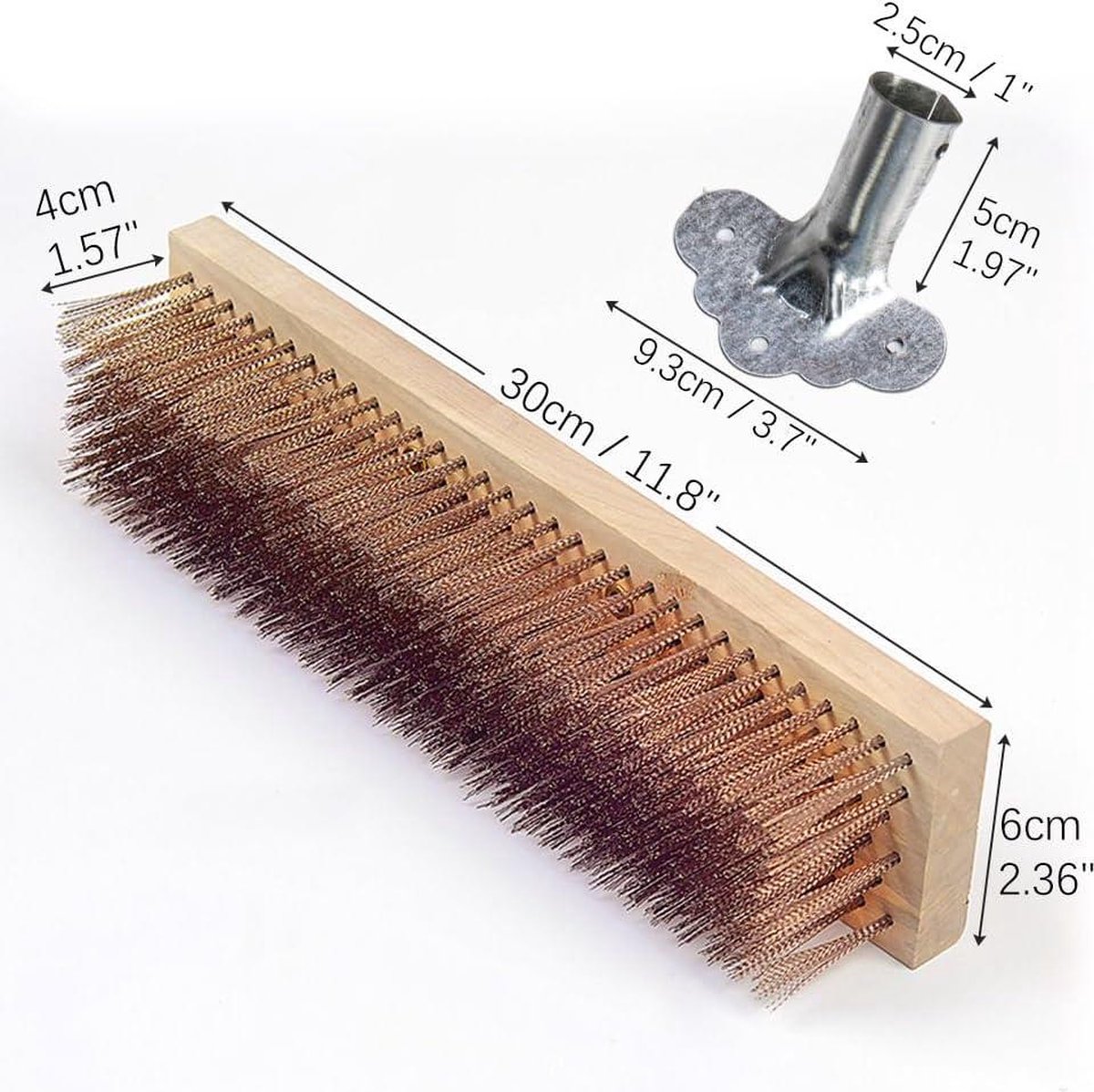 Lot De 2 Balais Métalliques 30 Cm Avec Support Pour Manche - Fil D'acier Pour Nettoyer Mousse, Mauvaises Herbes, Terrasses