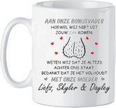 Subli-Print Classic Mug 330 Ml - Mug personnalisé Cadeau - À mon papa bonus Bien que je ne vienne pas de ta poche, je sais que tu me soutiens toujours. Merci d'avoir supporté ma maman - Mug avec texte - Wit/ gris / noir / rouge