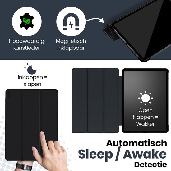 iPad Air 10.9 (2020) hoes - Étui à trois volets - Couverture rigide - Zwart