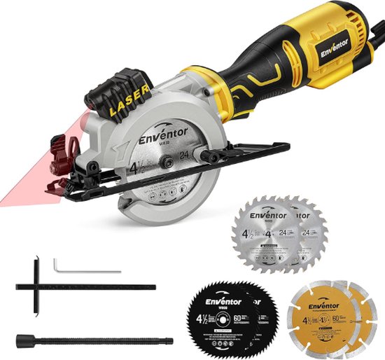 GALAX PRO Cirkelzaag 1400 W, max. 6000 tpm, zaagdiepte en hoek instelbaar: 62 mm (90 °) -48 mm (45 °), stofverzamelsysteem en zaagblad,met voor hout, zacht metaal, PVC