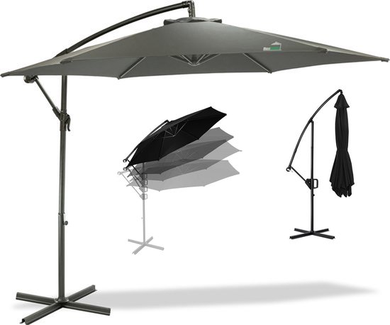 MaxxGarden Zweefparasol – tot 8 Personen – Ø300cm – Waterdicht – met Kruisvoet + Hoes – Ronde parasol – Antraciet