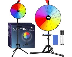 Silvax® Rad van Fortuin - Draaiwiel 40cm - Draairad Met tripod - Gezelschapsspel - Incl. Markeerstiften en Wisser - Lengte Aanpasbaar - Opvouwbaar - Gezelschapsspel voor Feesten, Promoties & Onderwijs