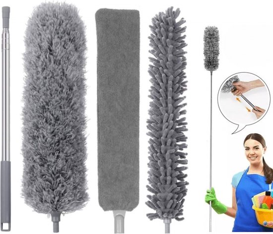 Système de balai 4 en 1 - Ensemble de balai - Raclette de sol - Humide et sec - Microfibre - Balai - Raclette à vitres - Raclette - Manche télescopique - avec manche télescopique - Raclette à eau - Raclette de douche