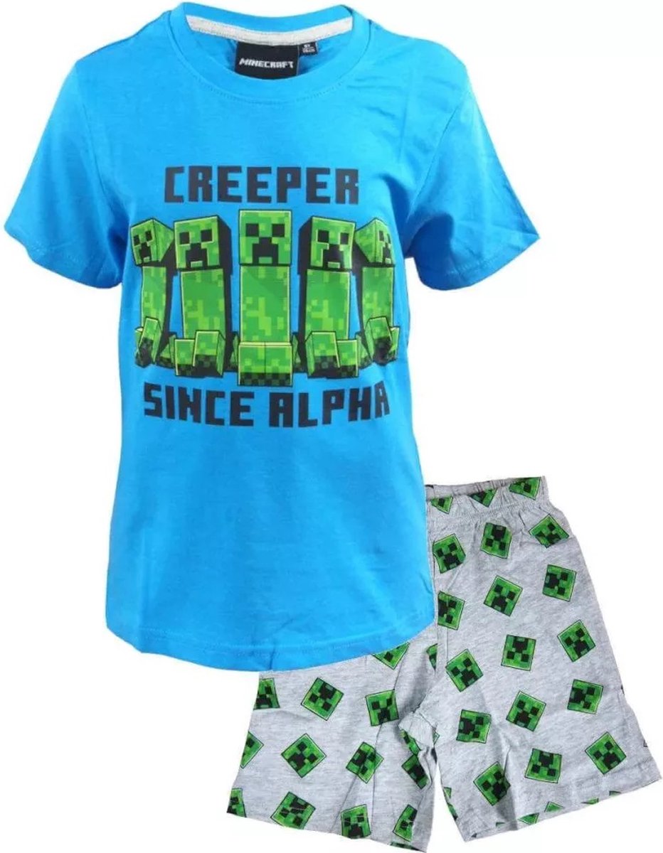 Minecraft Short Pyjama - Shortama - 100% Katoen. Maat 134cm / 9 jaar