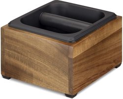 Uitklopbak koffie voor espressomachine - 18 x 17 x 11 cm - Knockbox van acaciahout en RVS - Bruin/zwart met toegevoegde zoekwoorden "barista" en "koffie accessoire"