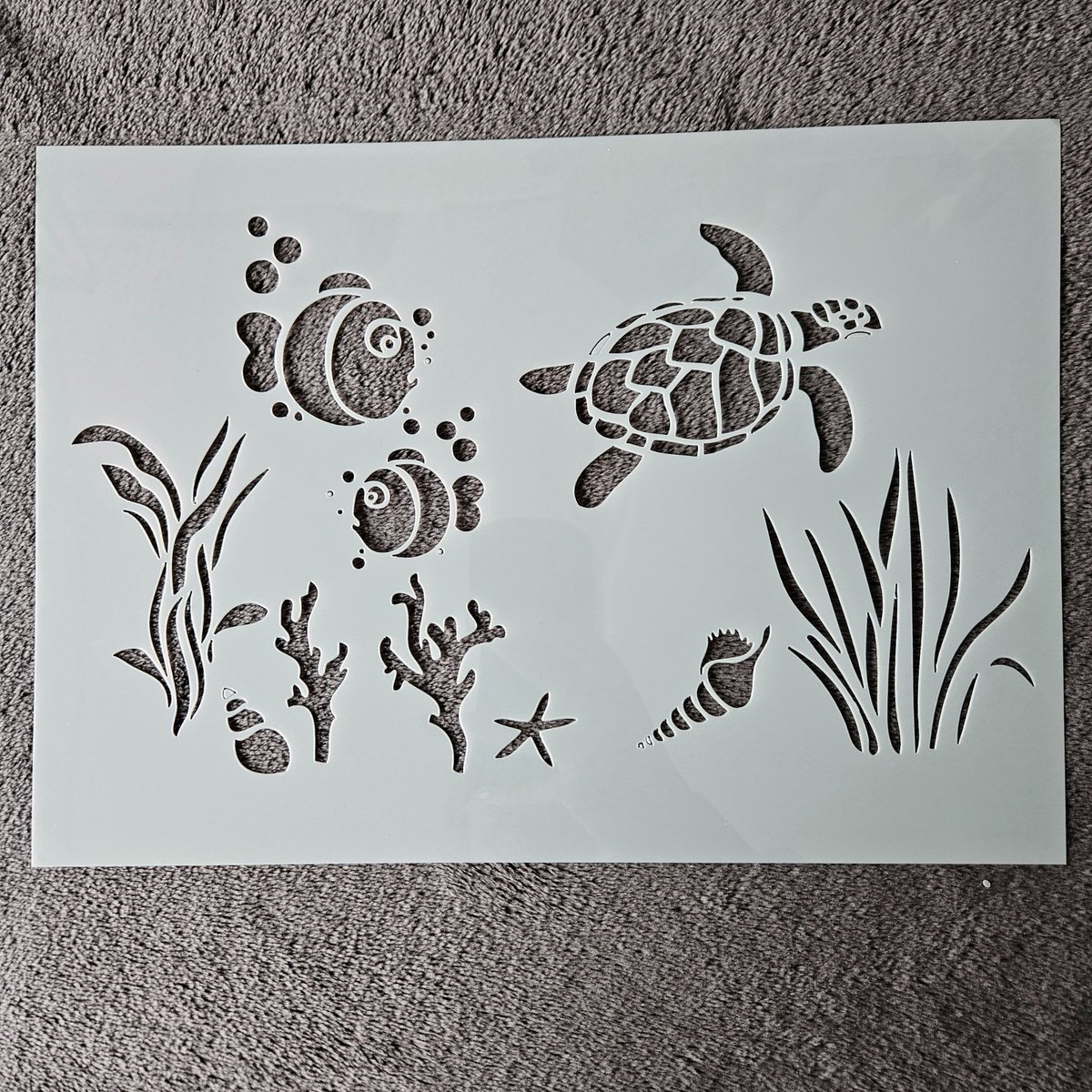 Schildpad koraal vissen hobby stencil A4 herbruikbaar kaarten maken scrapbooking knutselen