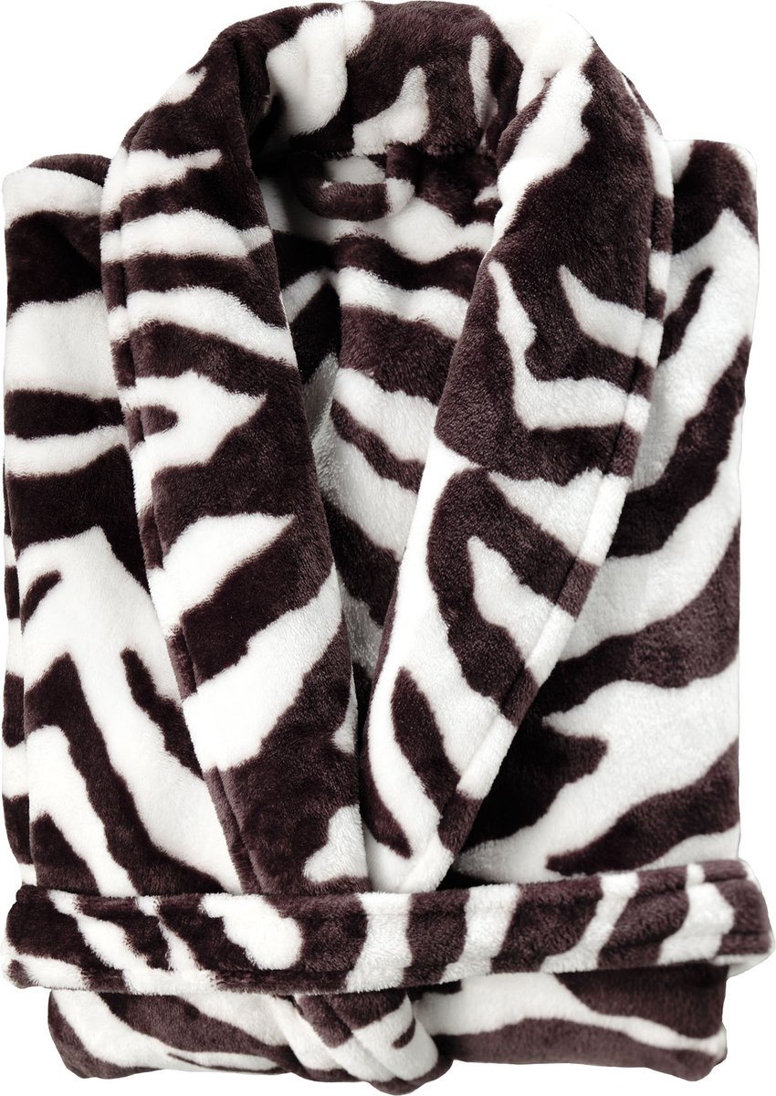 Zohome Zebra Badjas Lang - Flanel Fleece - Maat S - Brown - Badjas Dames - Badjas Heren