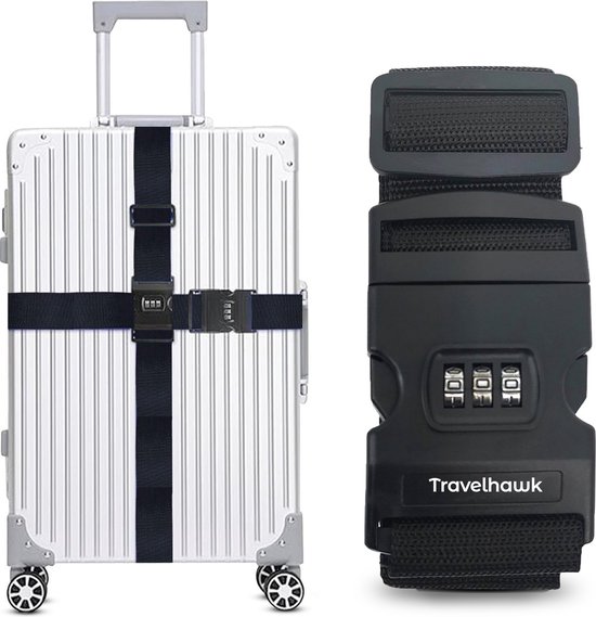 Zwart Verstelbare koffer bagageriemen 195cm, set van 2 - Lange koffer bagageriem met riem en band voor kofferbanden
